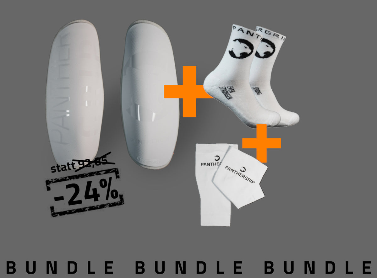 Bundle Schienbeinschoner + Sleeves + Gripsocks WHITE